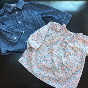 Pair of 12 month girl long sleeve shirts